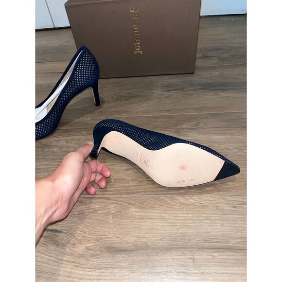 NWT Anthropologie Jon Josef People Navy Suede Perforated Leather Pumps Size 6.5 - Picture 7 of 8